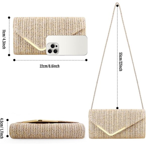 Women Beige Trendy Clutch Purses Evening Fashion Envelope Cross-Body Handbags - Picture 3 of 7